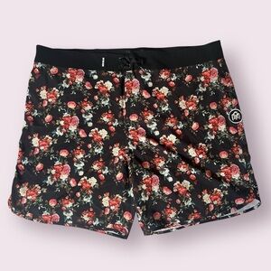 IHeartRaves Into The AM Men’s Floral Black Red Board Shorts 38